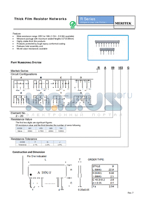 RP09104F datasheet - Thick Film Resistor Networks