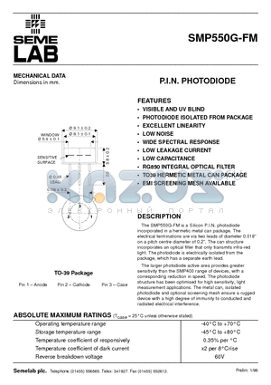 SMP550G-FM datasheet - P.I.N. PHOTODIODE