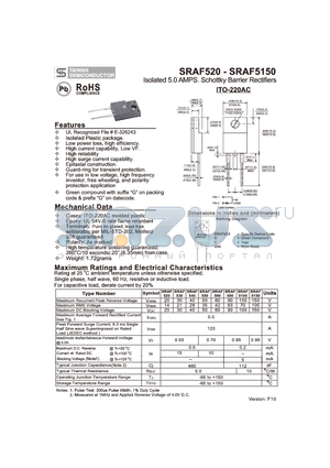 SRAF540 datasheet - Isolated 5.0 AMPS. Schottky Barrier Rectifiers