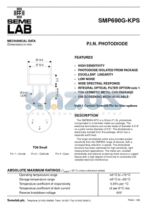 SMP690G-KPS datasheet - P.I.N. PHOTODIODE