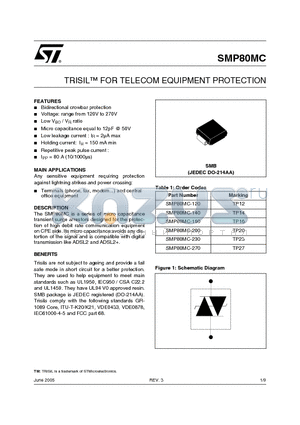 SMP80MC-160 datasheet - TRISIL FOR TELECOM EQUIPMENT PROTECTION