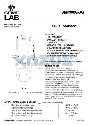 SMP900G-JQ datasheet - P.I.N. PHOTODIODE