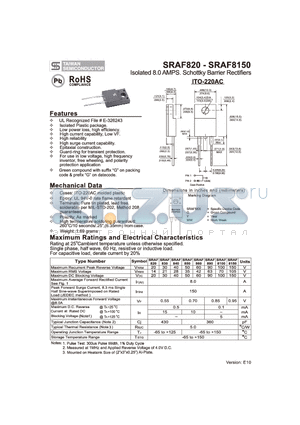 SRAF890 datasheet - Isolated 8.0 AMPS. Schottky Barrier Rectifiers