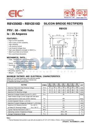 RBV2506D datasheet - SILICON BRIDGE RECTIFIERS
