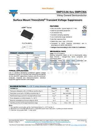 SMPC14A datasheet - Surface Mount TRANSZORB^ Transient Voltage Suppressors