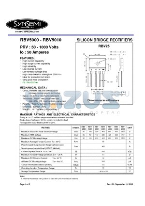 RBV5010 datasheet - SILICON BRIDGE RECTIFIERS