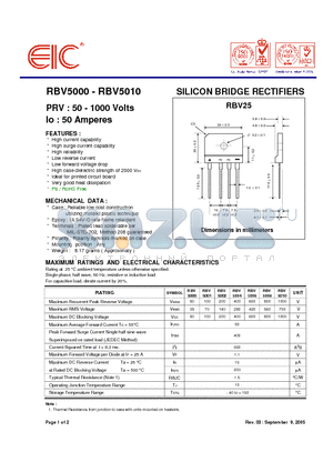 RBV5010 datasheet - SILICON BRIDGE RECTIFIERS