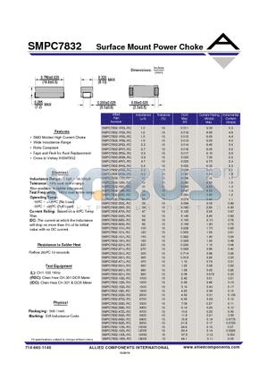 SMPC7832-1R0L-RC datasheet - Surface Mount Power Choke