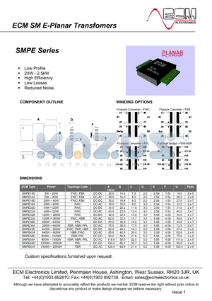 SMPE18D datasheet - SM E-Planar Transfomers