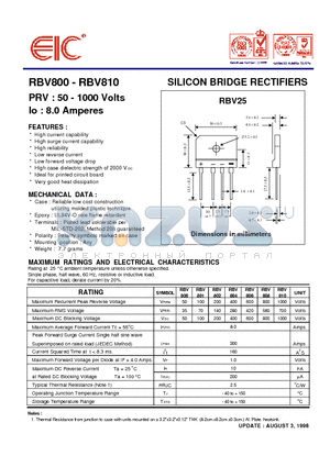 RBV804 datasheet - SILICON BRIDGE RECTIFIERS