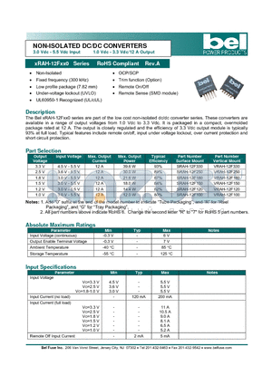 SRAH-12F100 datasheet - NON-ISOLATED DC/DC CONVERTERS