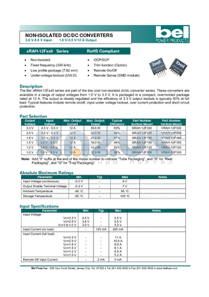 SRAH-12F150 datasheet - NON-ISOLATED DC/DC CONVERTERS 3.0 V-5.5 V Input 1.0 V-3.3 V/12 A Output