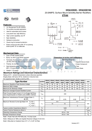 SRAS20150 datasheet - 20.0AMPS. Surface Mount Schottky Barrier Rectifiers