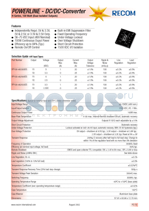 RP100-483305DS datasheet - POWERLINE - DC/DC - CONVERTER