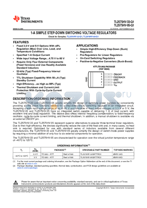 TL2575HV-33QKTTRQ1 datasheet - 1-A SIMPLE STEP-DOWN SWITCHING VOLTAGE REGULATORS