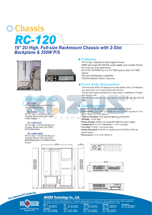 RC-120BA datasheet - FULL-SIZE RACKMOUNT CHASSIS WITH 2-SLOT BACKPLANE & 250W P/S