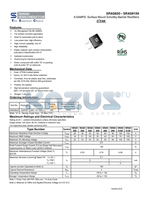 SRAS820_13 datasheet - 8.0AMPS. Surface Mount Schottky Barrier Rectifiers