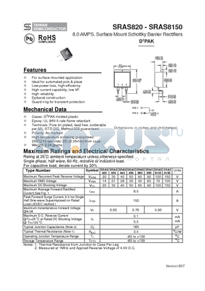 SRAS830 datasheet - 8.0 AMPS. Surface Mount Schottky Barrier Rectifiers