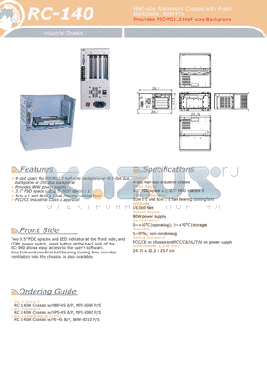 RC-140 datasheet - Half-size Wallmount Chassis with 4-slot Backplane, 80W P/S Provides PICMG1.3 Half-size Backplane