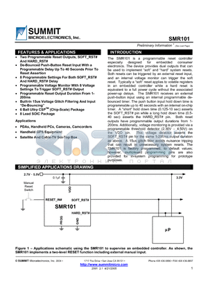 SMR101S datasheet - programmable reset controller especially designed for embedded consumer electronics.