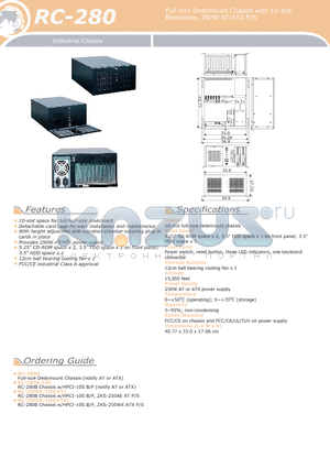 RC-280B datasheet - Full-size Deskmount Chassis with 10-slot Backplane, 250W AT/ATX P/S