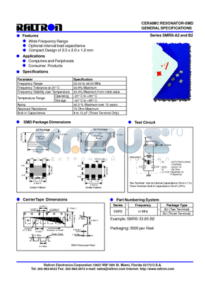 SMRS-B2 datasheet - CERAMIC RESONATOR-SMD GENERAL SPECIFICATIONS