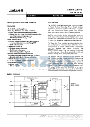 X4165S8 datasheet - CPU Supervisor with 16K EEPROM