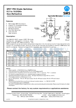 SMS-331-03DT datasheet - PIN Diode Switches 0.5 to 18.0GHz Non-Reflective