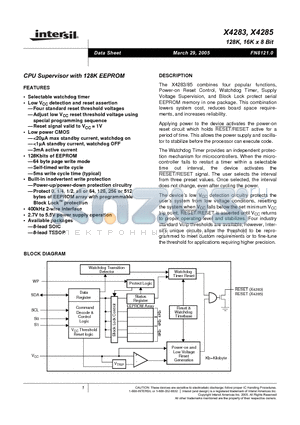 X4283 datasheet - CPU Supervisor with 128K EEPROM