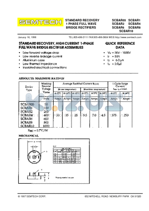 SCBAR1 datasheet - STANDARD RECOVERY 1 PHASE FULL WAVE BRIDGE RECTIFIERS