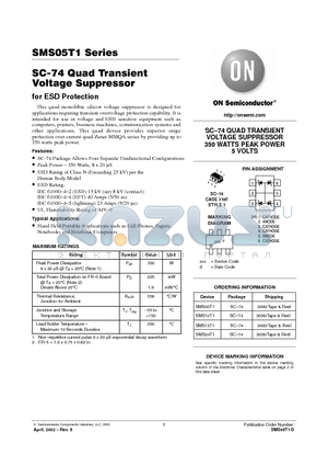 SMS05T1 datasheet - SC-74 Quad Transient Voltage Suppressor for ESD Protection