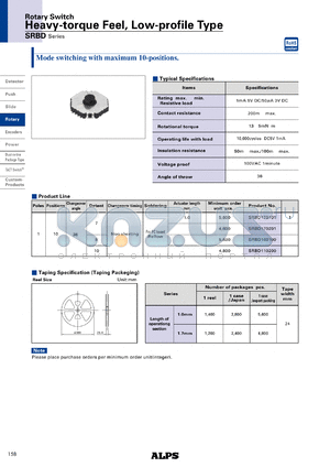 SRBD110200 datasheet - Heavy-torque Feel, Low-profile Type