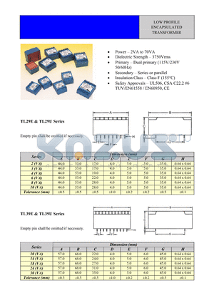 TL29X-005-0600 datasheet - LOW PROFILE ENCAPSULATED TRANSFORMER