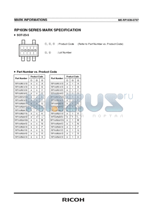RP103N151B datasheet - MARK INFORMATIONS SERIES MARK SPECIFICATION