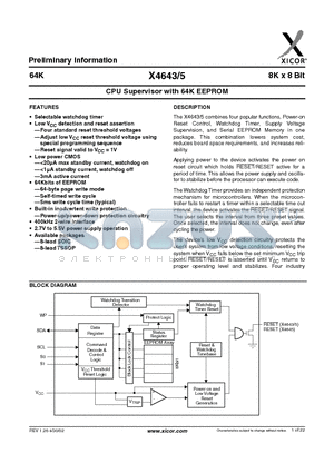 X4645S8I-2.7 datasheet - CPU Supervisor with 64K EEPROM