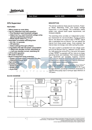 X5001 datasheet - CPU Supervisor