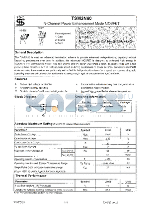 TSM2N60CP datasheet - N CHANNEL POWER ENHANCEMENT MODE MOSFET