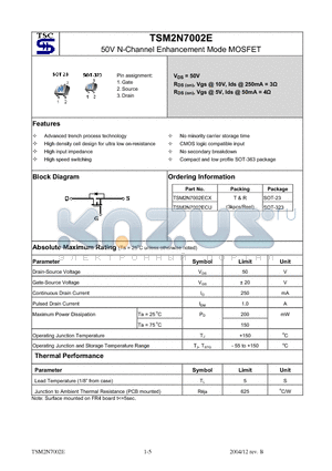 TSM2N7002ECU datasheet - 50V N-Channel Enhancement Mode MOSFET