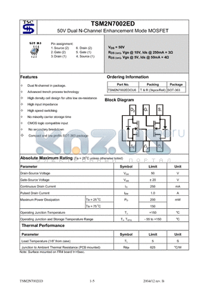 TSM2N7002EDCU6 datasheet - 50V Dual N-Channel Enhancement Mode MOSFET