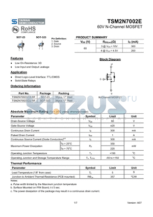 TSM2N7002ECX datasheet - 60V N-Channel MOSFET