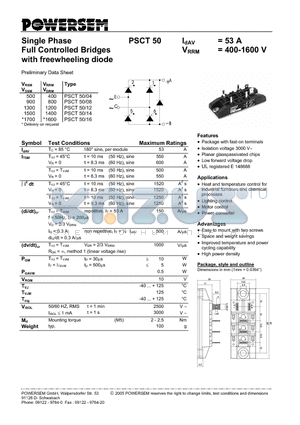 PSCT50 datasheet - Single Phase Full Controlled Bridges with freewheeling diode