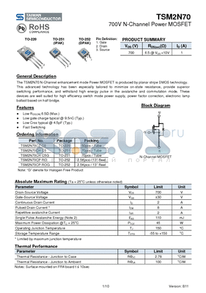 TSM2N70CPROG datasheet - 700V N-Channel Power MOSFET