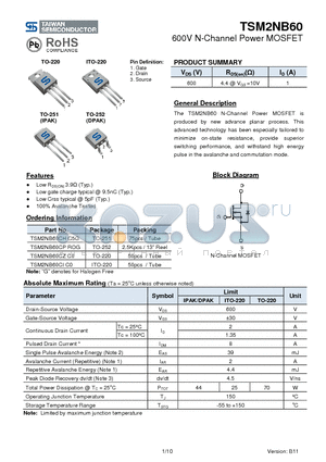 TSM2NB60 datasheet - 600V N-Channel Power MOSFET