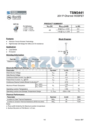 TSM3441_08 datasheet - 20V P-Channel MOSFET