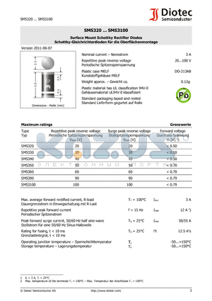 SMS3100 datasheet - Surface Mount Schottky Rectifier Diodes