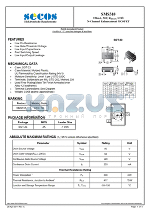 SMS318 datasheet - N-Channel Enhancement MOSFET