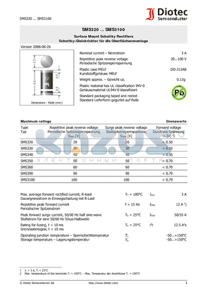 SMS330 datasheet - Surface Mount Schottky Rectifiers