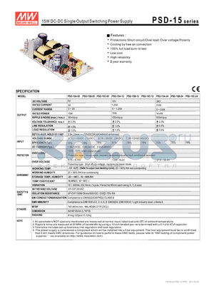PSD-15B-05 datasheet - 15W DC-DC Single Output Switching Power Supply