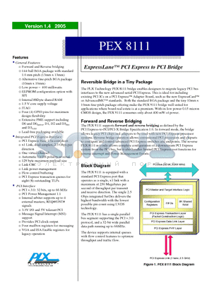 PEX8111-BB66BCF datasheet - PCI Express to PCI Bridge