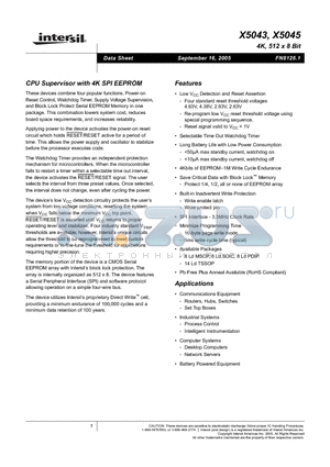 X5043PI-2.7A datasheet - CPU Supervisor with 4K SPI EEPROM